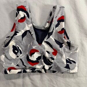 Five Dancewear Girls Youth Medium Red White Navy Abstract‎ Wrap Front Sports Bra
